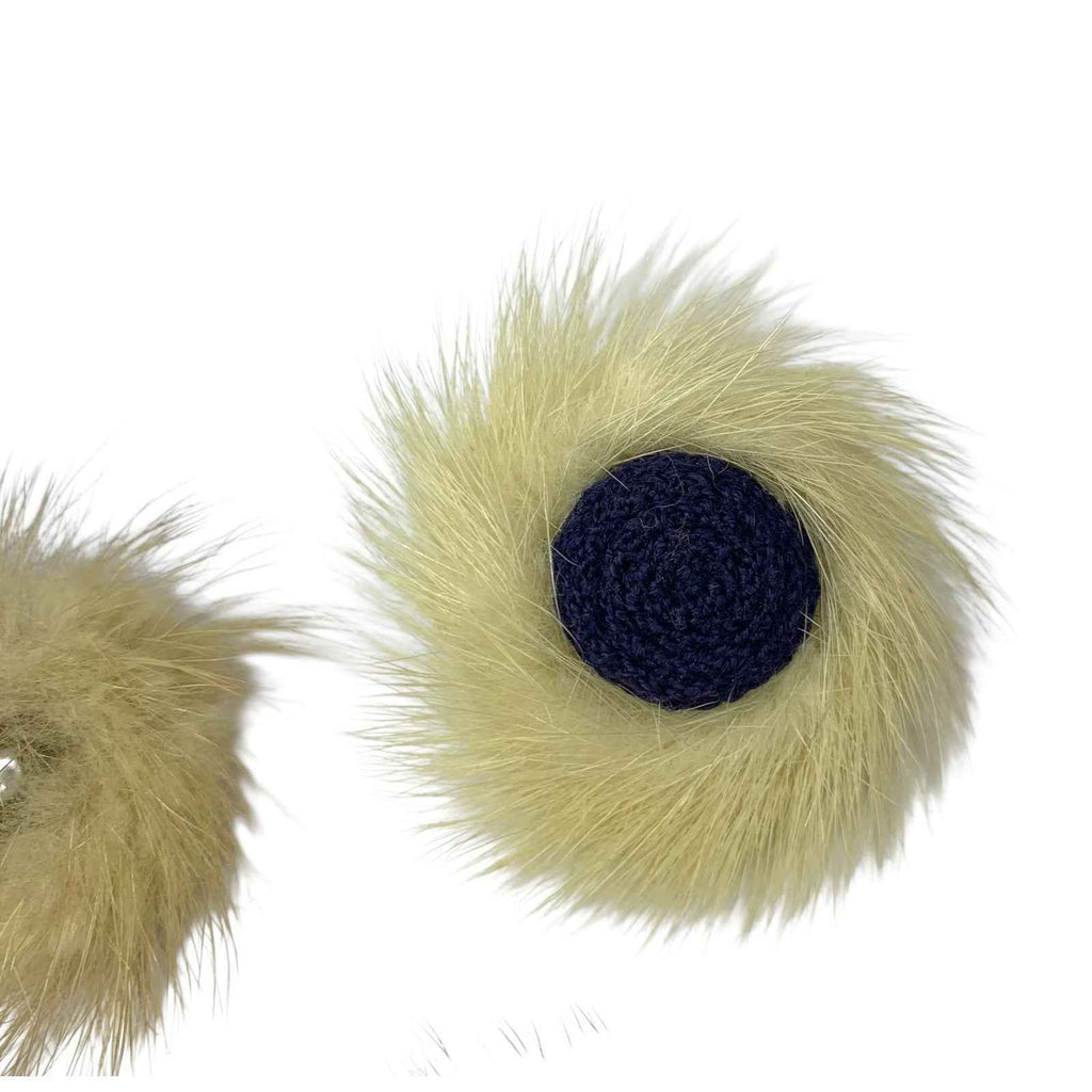 Vintage 5x Round Mink Fur Brooches - Rhinestone Detail Various Colours