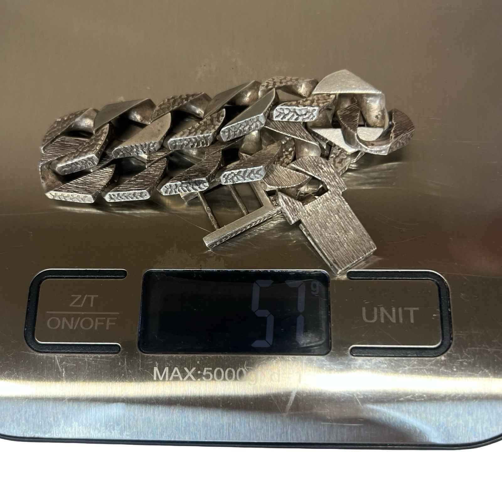 Heavyweight Solid 925 Sterling Silver Bracelet 57g Half Patterned Bark Effect