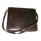 Vintage 1950s Brown Leather Shoulder Bag Brass Frame Purse Compartment