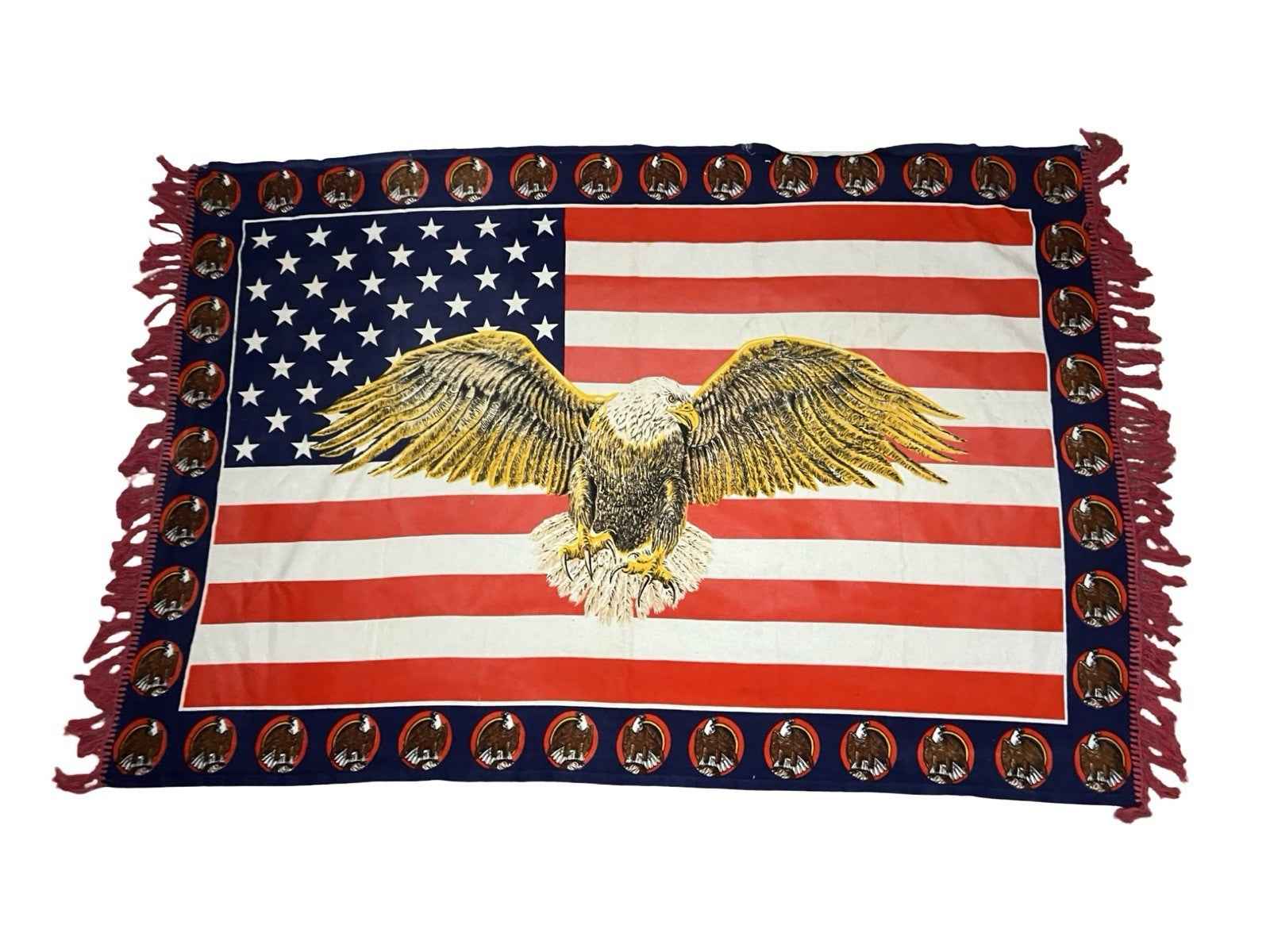 Vintage USA Bald Eagle American Flag Cotton Fabric Wall Hanging Patriotic