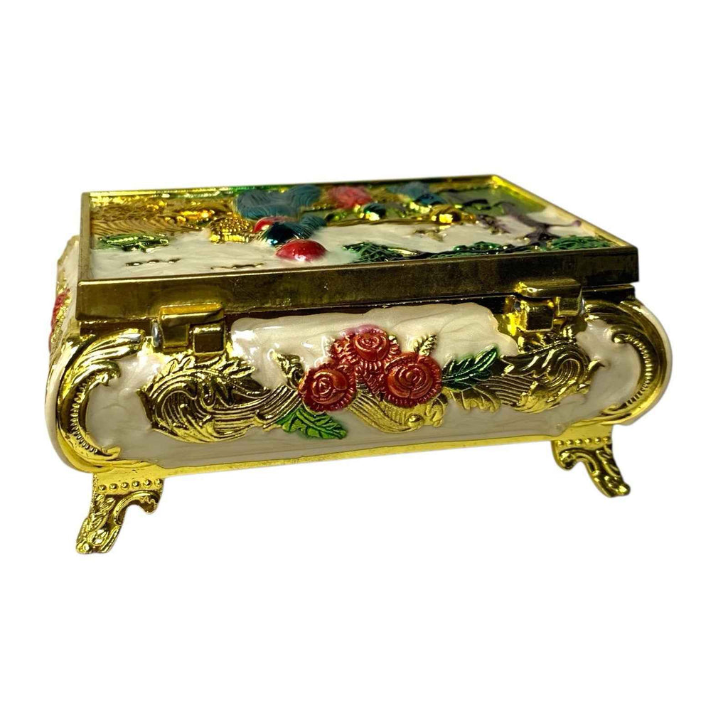 Vintage Chinese Cloisonné Copper Jewellery Trinket Box People in Field Scene