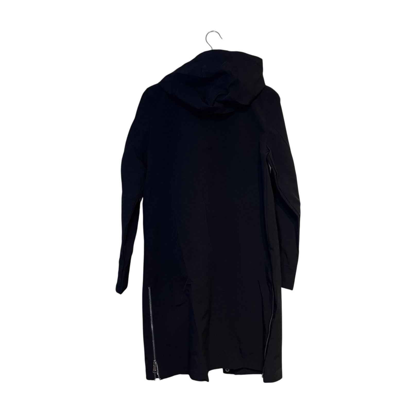 DKNY Women's Parka Coat, Black Hooded, Size L with Back Side Zip Slits BNWT