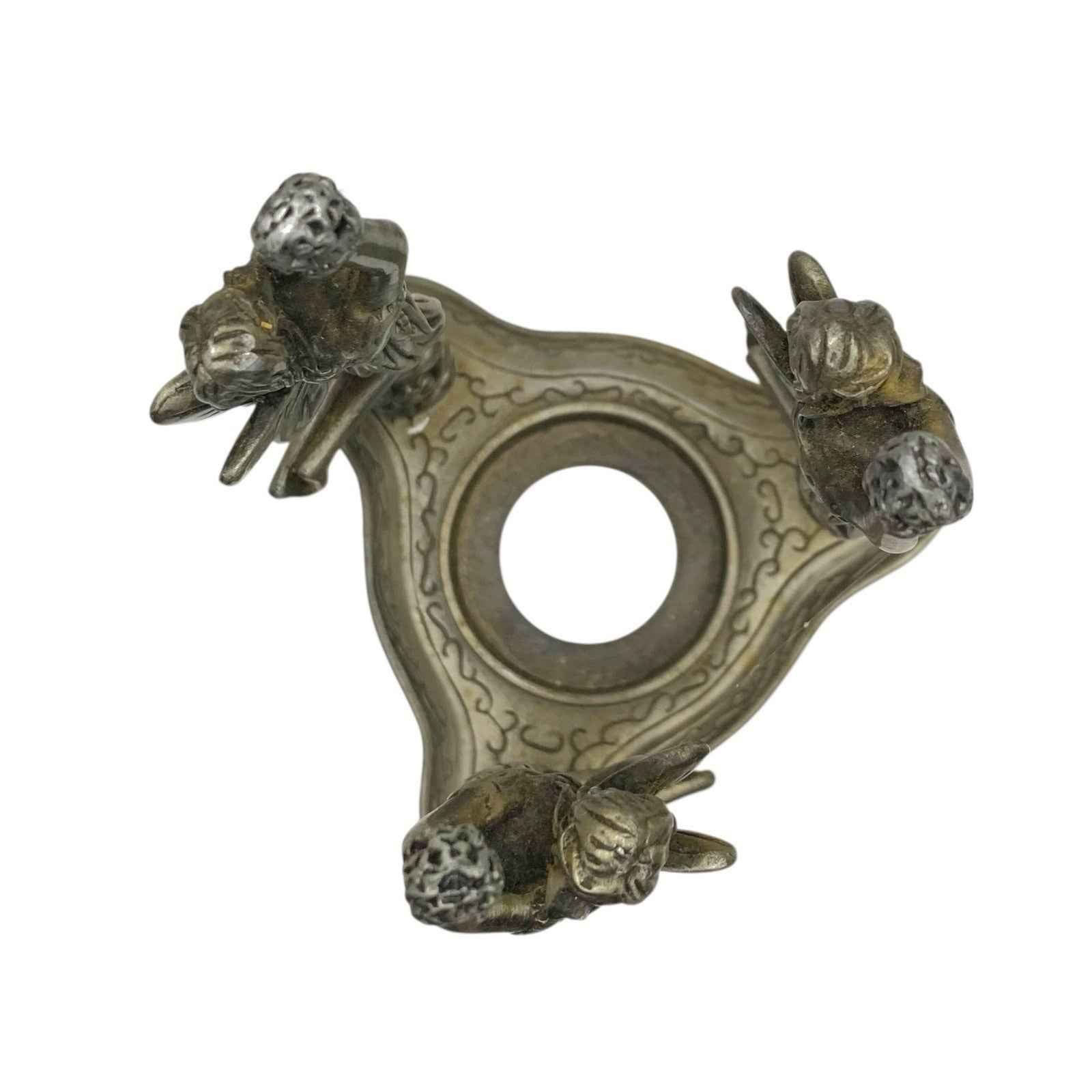 Three Fairies Pewter Tea Light Candle Holder Heavy Fantasy Floral Decor