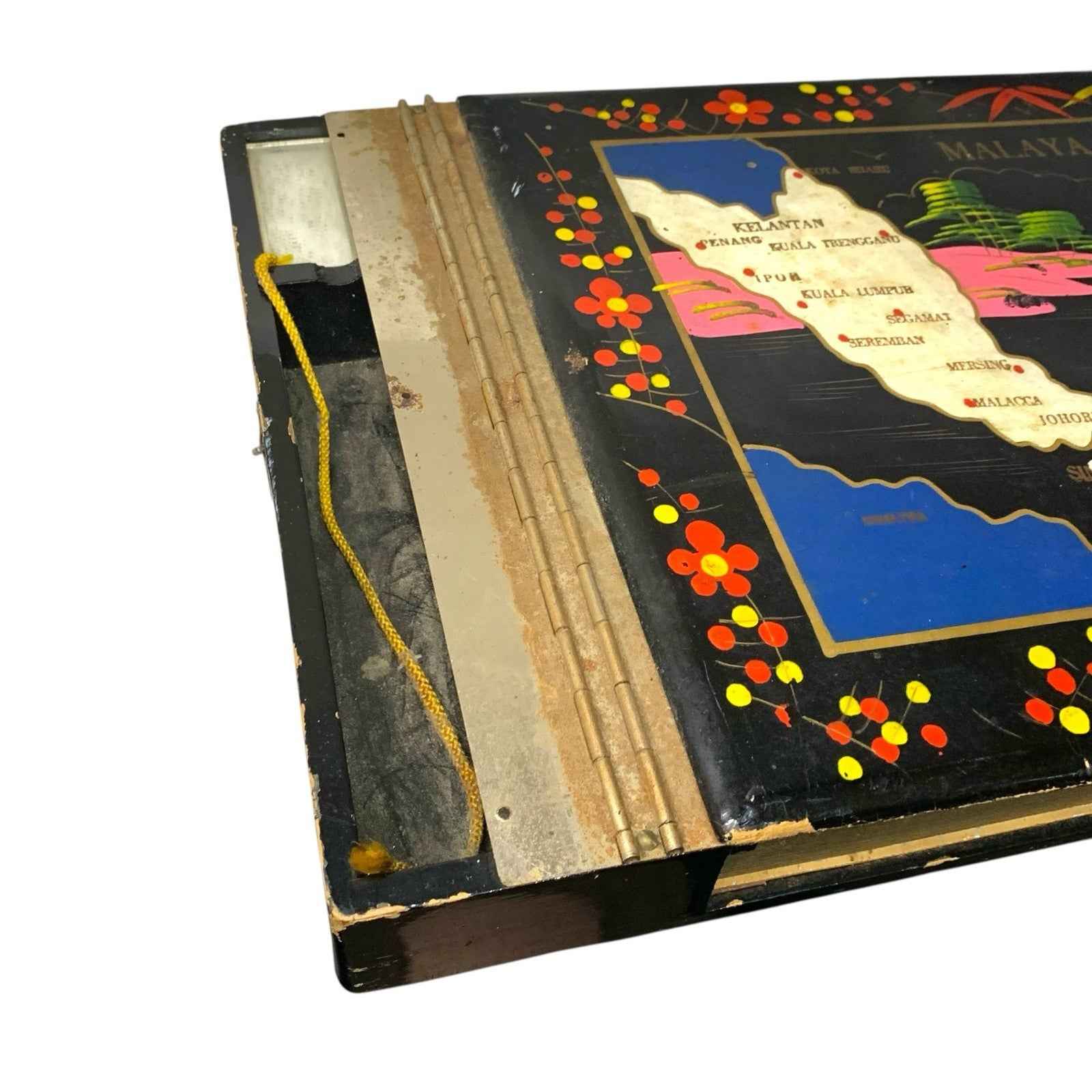 Vintage Asian Photo Album Black Lacquer Abalone Musical Malaya Peacock