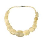 Vintage Carved Plate Bovine Bone Disc Bead White Necklace Oval Flat Beads