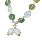 Vintage Handmade Light Green Glass Bead Necklace Round & Floral Beads Jade Style
