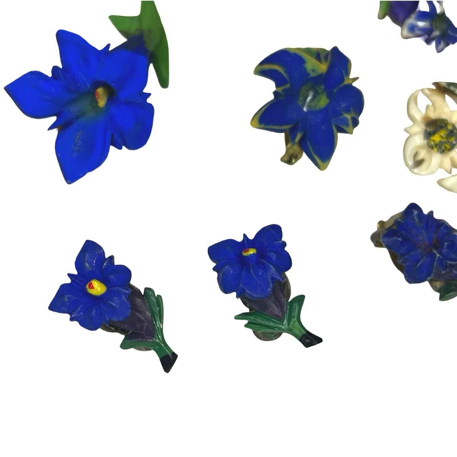 Vintage Floral Jewellery Lot Hand Painted Celluloid Flower Brooches Ear Clips