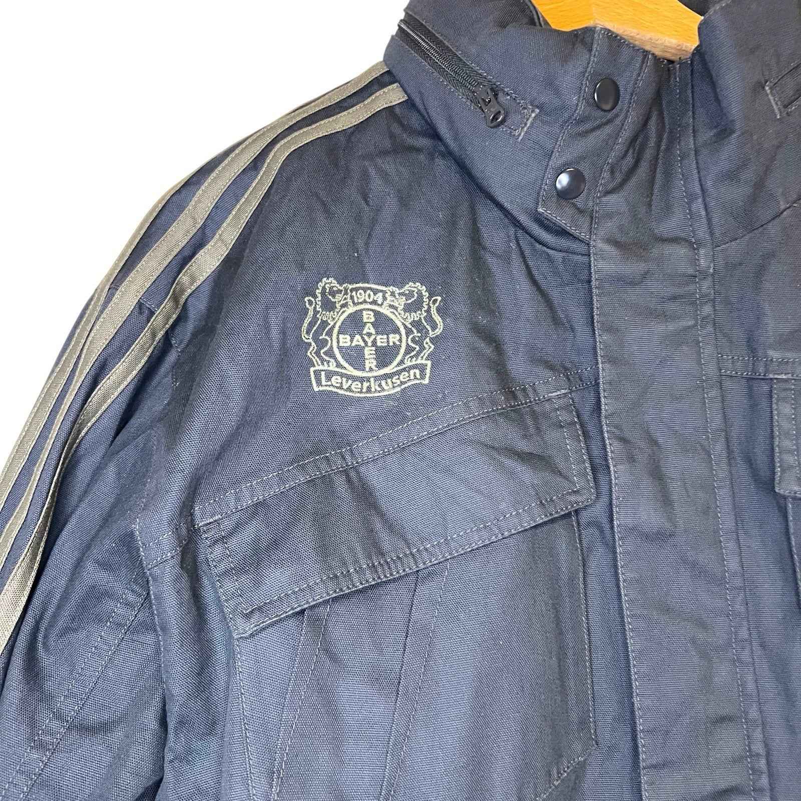 Modern Y2K Adidas Jacket Coat Dark Grey with Embroidered Bayer Leverkusen Logo