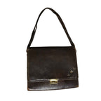 Vintage 1950s Brown Leather Shoulder Bag Brass Frame Purse Compartment