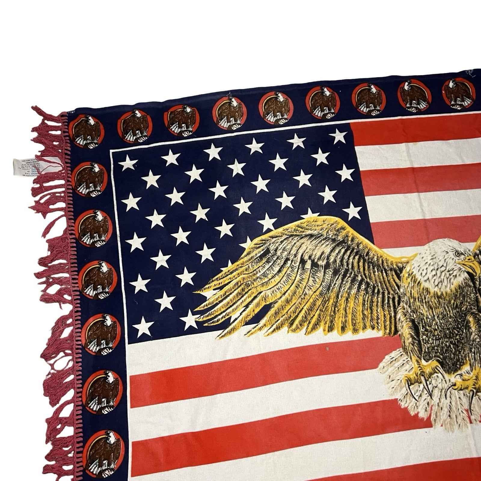 Vintage USA Bald Eagle American Flag Cotton Fabric Wall Hanging Patriotic