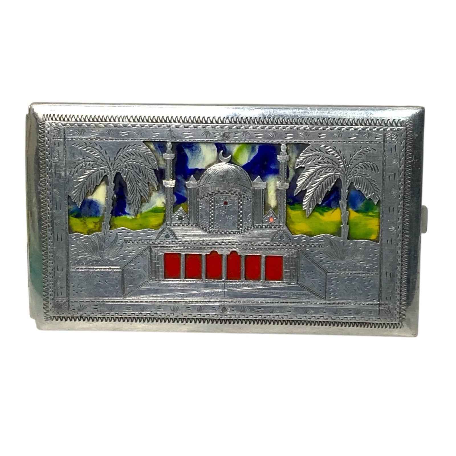 WW2 Trench Art Aluminium Cigarette Case Mosque & Ship Egypt N. Africa c.1943 –47