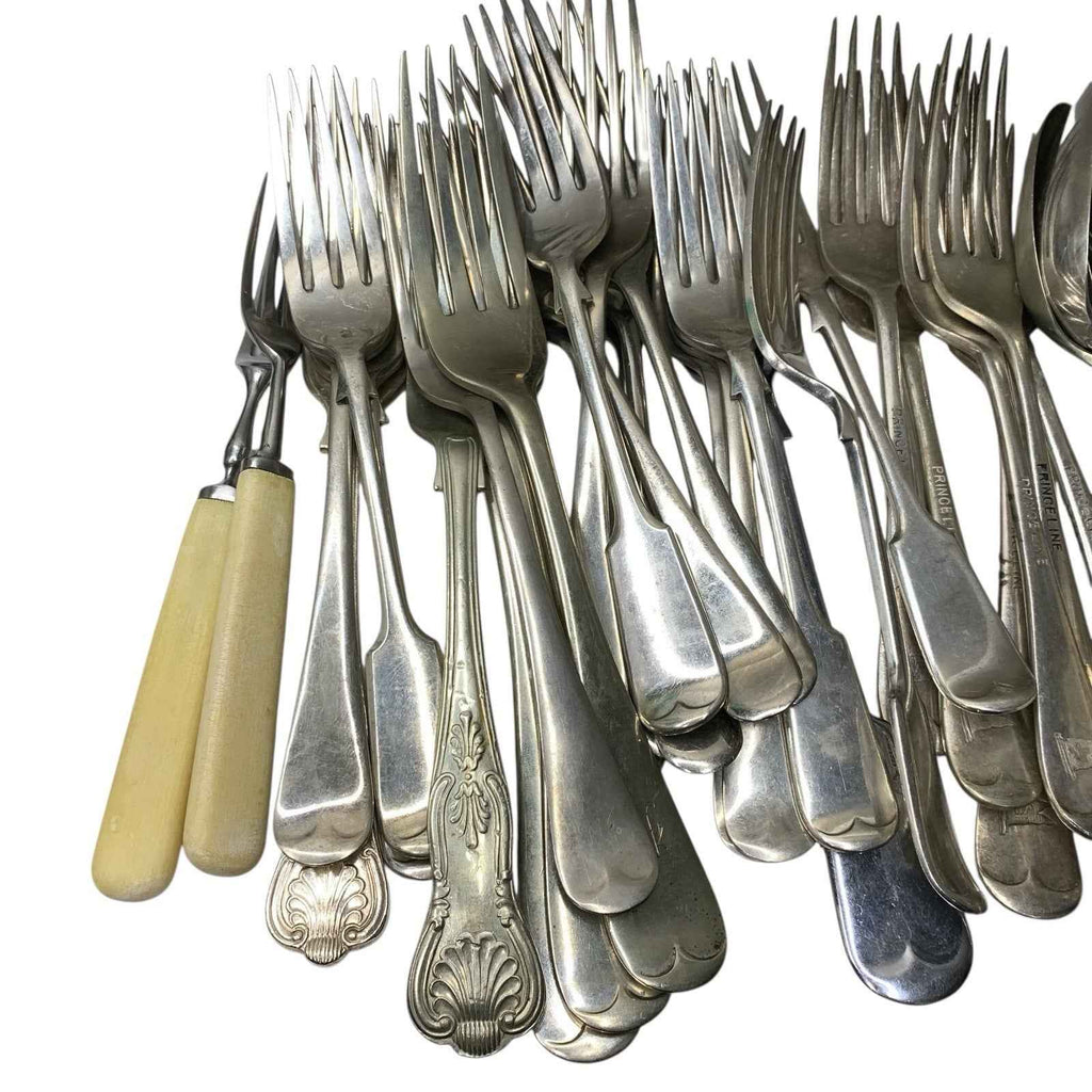 Large Bundle 62x Mixed Cutlery Silver Plated Nickel EPNS Forks Spoons Vintage