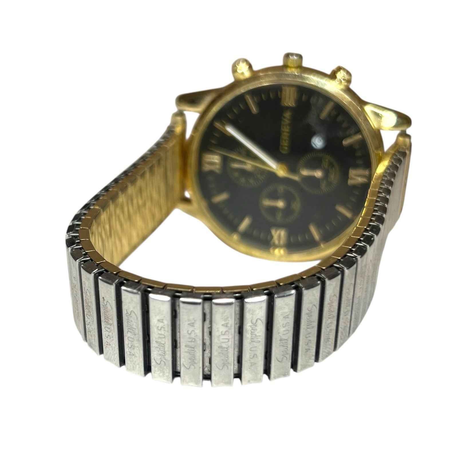 Vintage Speidel Stainless Steel Expanding Watch Strap - Textured Gold Tone