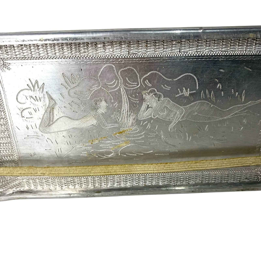 WW2 North Africa POW Trench Art Aluminium Cigarette Case Map & Mosque c.1940s