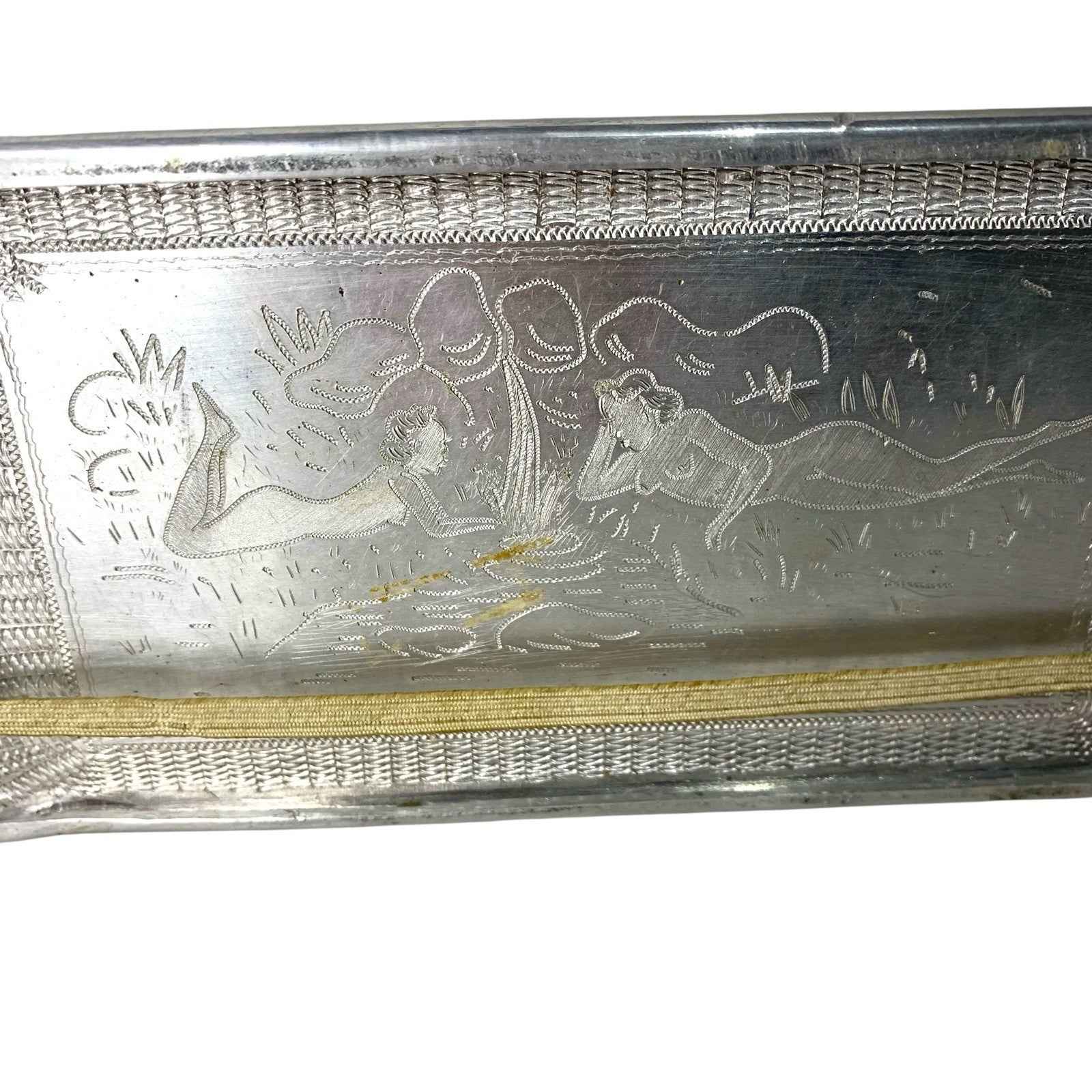 WW2 North Africa POW Trench Art Aluminium Cigarette Case Map & Mosque c.1940s
