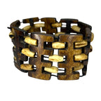 2x African Tribal Batik Yak Bone Statement Stretch Bracelets Wood Detail