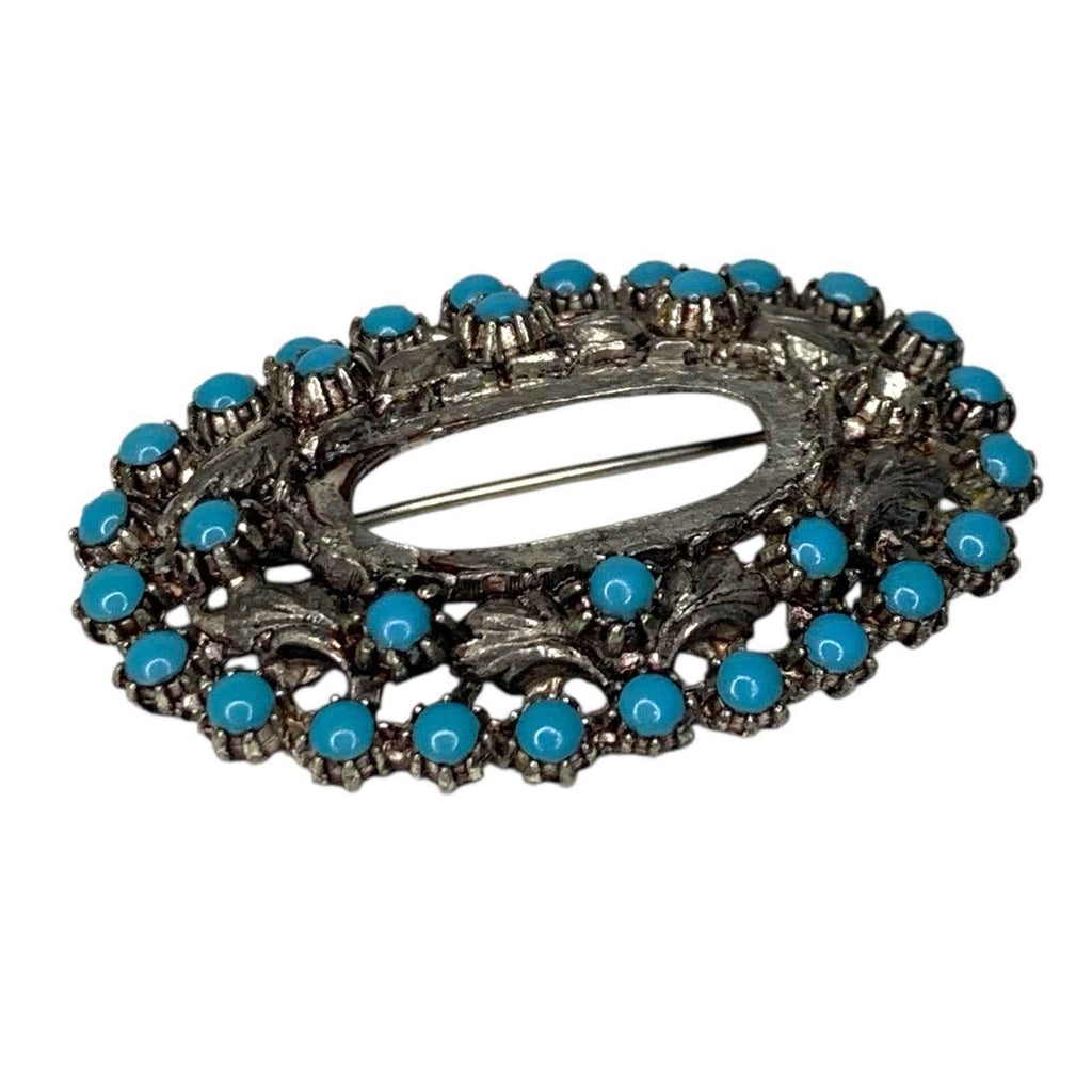 Vintage Navajo Style Native American Oval Brooch with Faux Turquoise