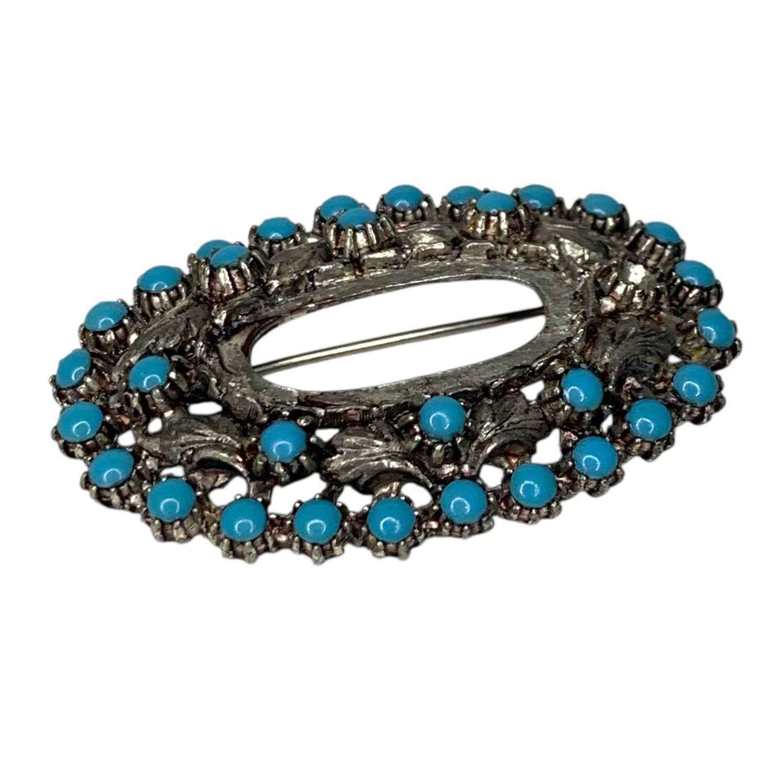 Vintage Navajo Style Native American Oval Brooch with Faux Turquoise
