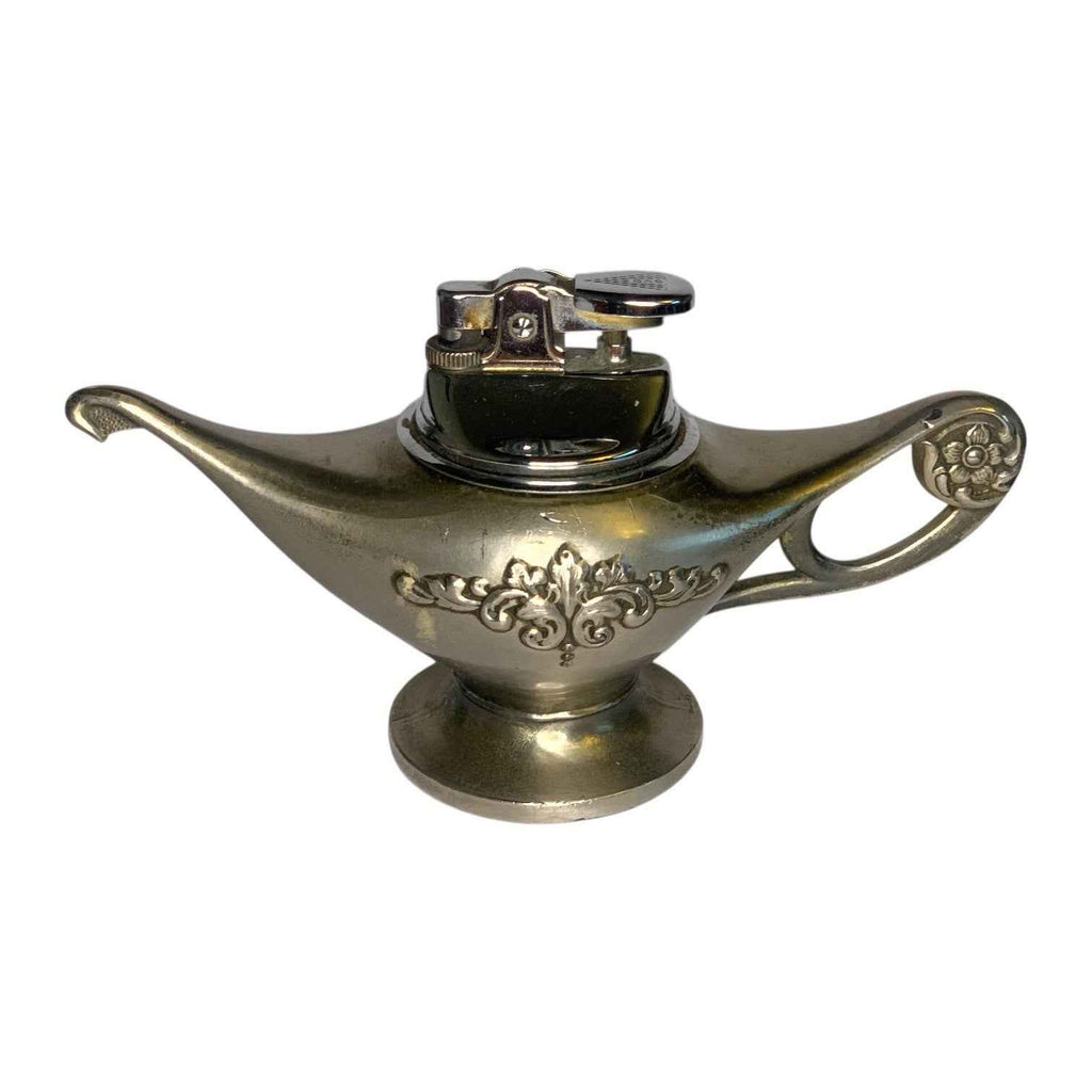 Vintage Gold Tone Brass Aladdin Genie Lamp Table Lighter Ornate Figural Japan