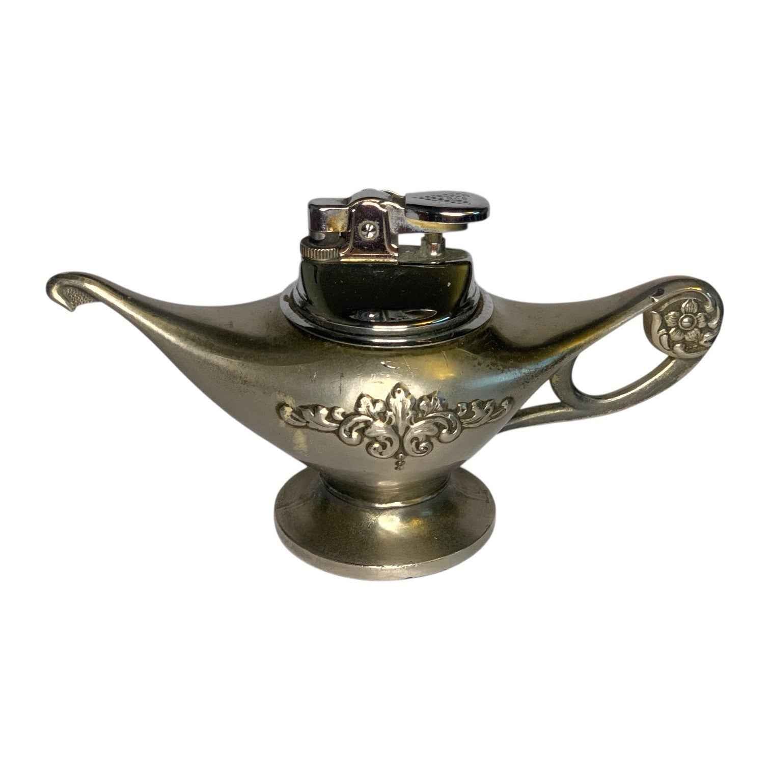 Vintage Gold Tone Brass Aladdin Genie Lamp Table Lighter Ornate Figural Japan