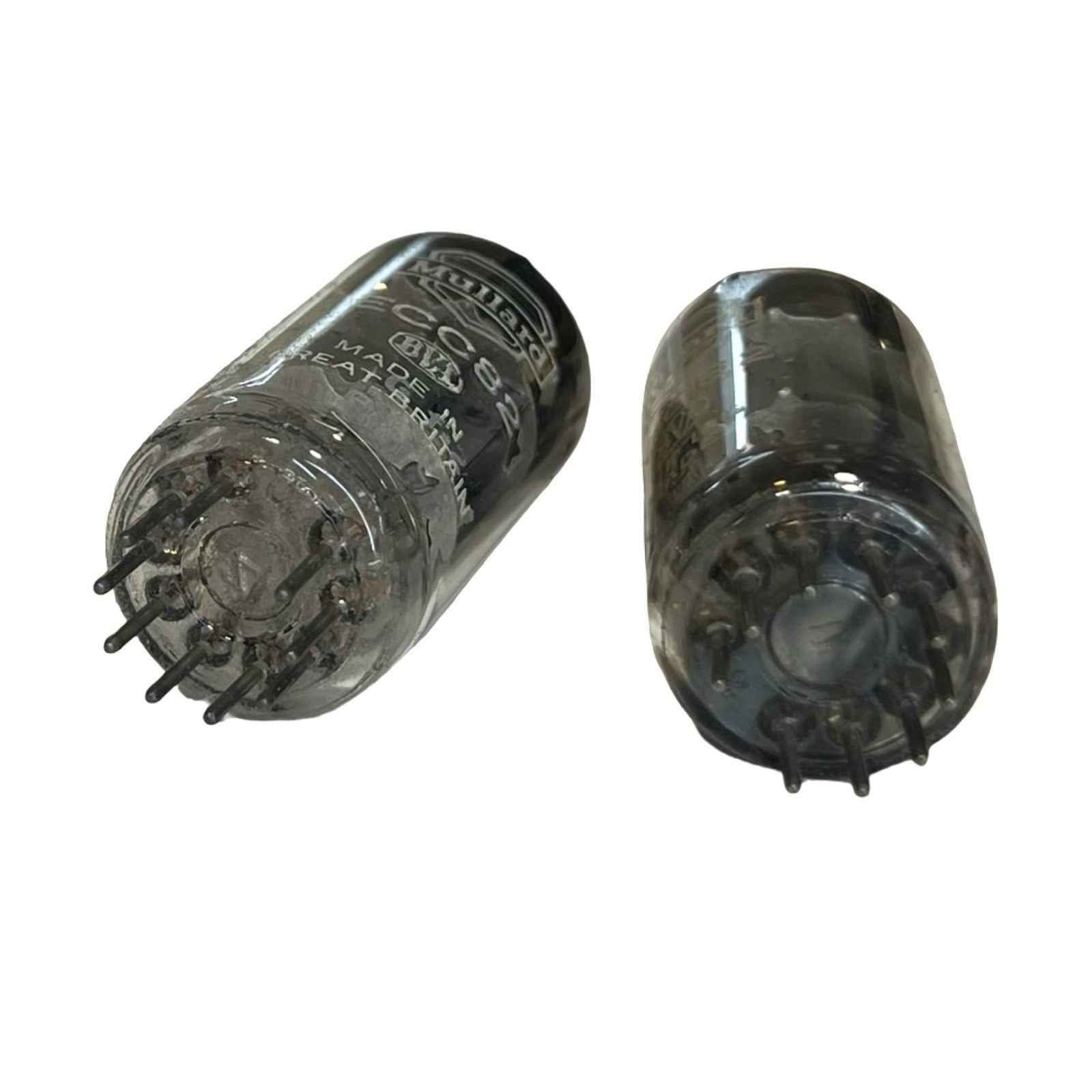 Vintage 2x Mullard ECC82 Valve Tubes White & Yellow Print One Boxed