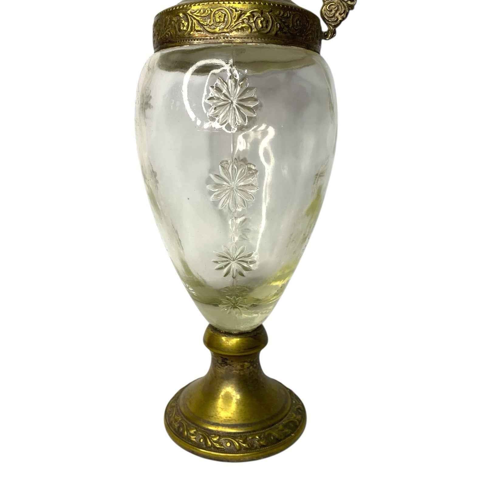 Vintage Distillerie Buton Bologna Etched Glass Pitcher with Stopper Italy