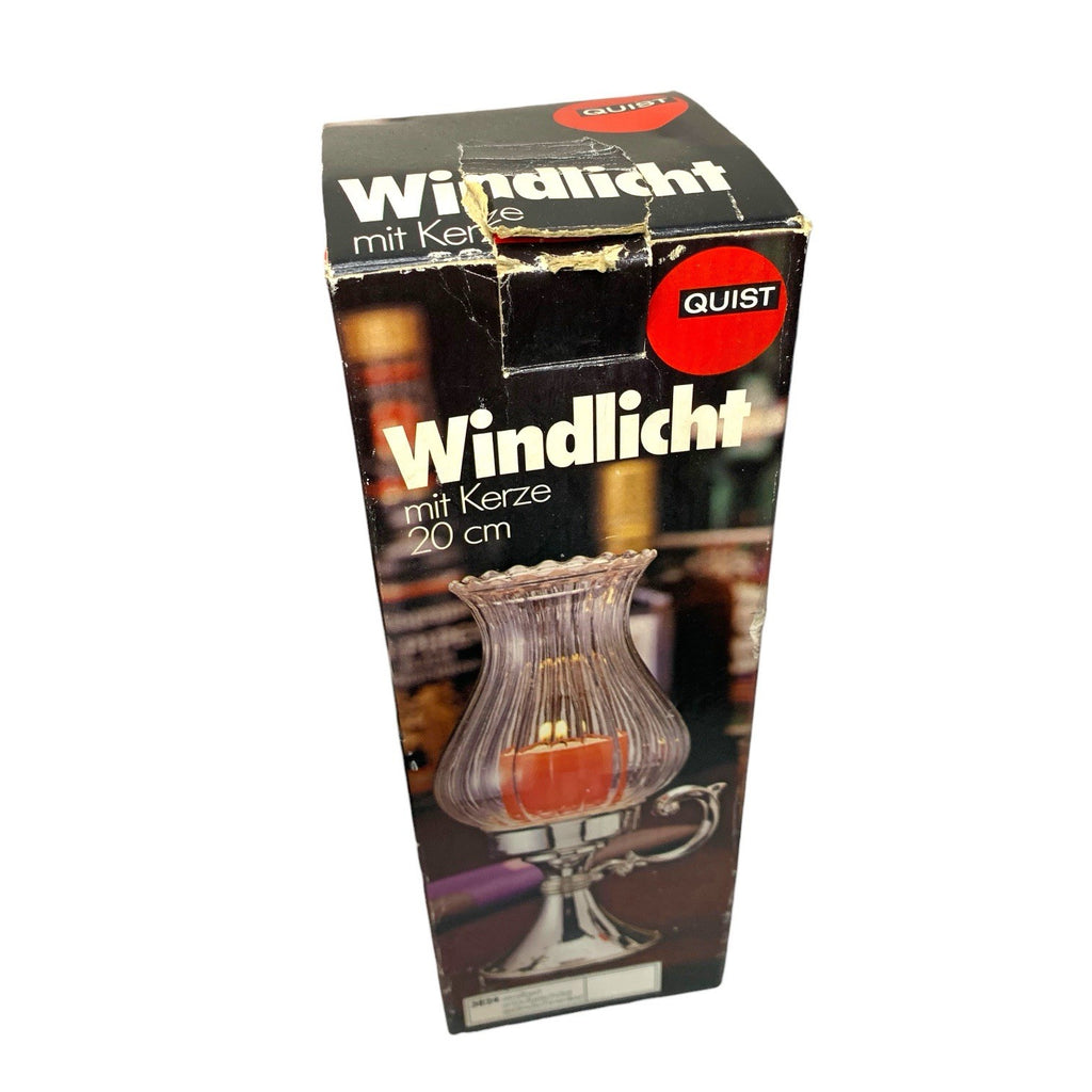 Vintage Quist Portable Lantern Hurricane Table Lamp + Candle 20cm Silver Plated