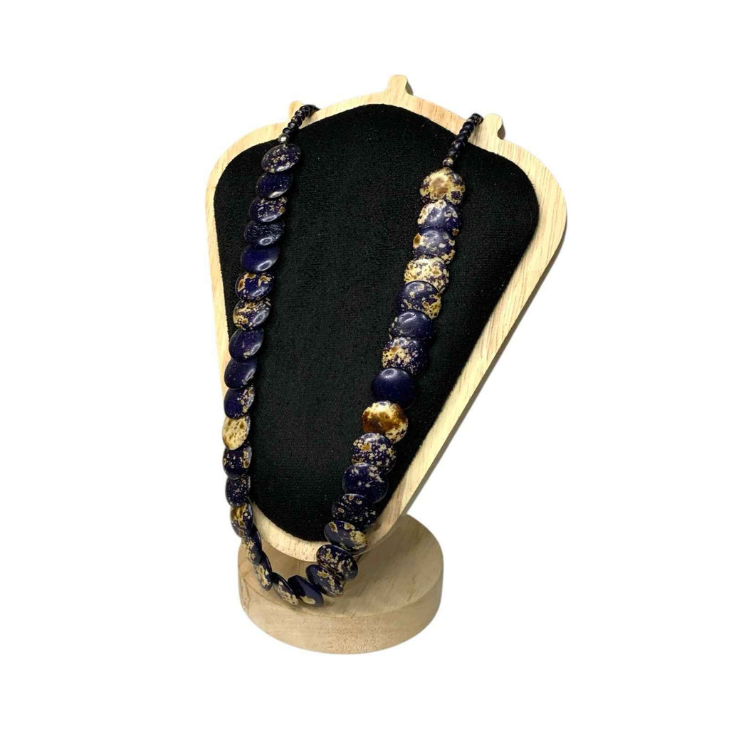 Vintage Boho Statement Necklace Blue Dyed Stone Disc Beads Lapis Colour