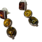Vintage Sterling Silver Baltic Amber Earrings Tri Colour Drop Green Honey Cognac
