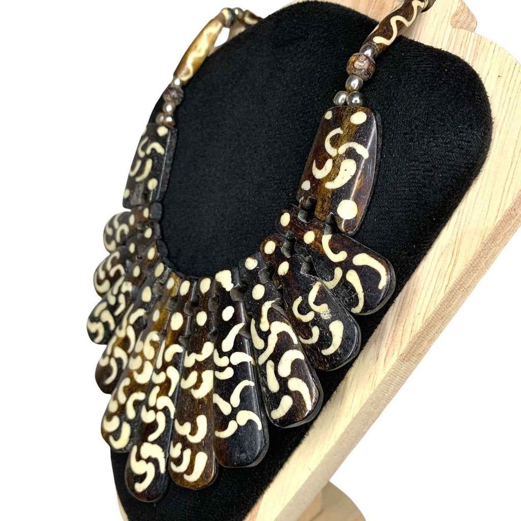 Genuine Tibetan Yak Bone Om Prayer Bead Statement Necklace