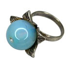925 Silver Floral Ring Blue Chalcedony Cabochon Vintage UK Diamond by TheVoyageBird