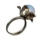 925 Silver Floral Ring Blue Chalcedony Cabochon Vintage UK Diamond by TheVoyageBird