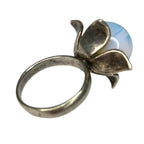 925 Silver Floral Ring Blue Chalcedony Cabochon Vintage UK Diamond by TheVoyageBird