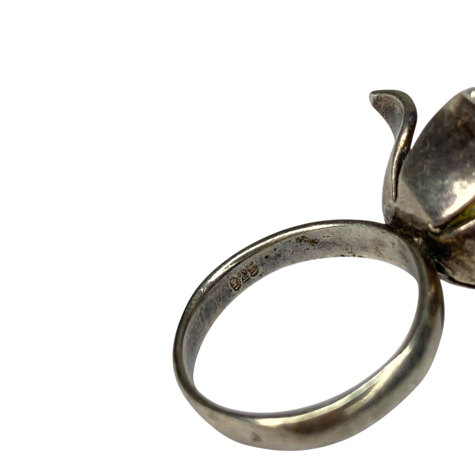 925 Silver Floral Ring Blue Chalcedony Cabochon Vintage UK Diamond by TheVoyageBird