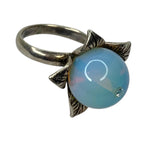 925 Silver Floral Ring Blue Chalcedony Cabochon Vintage UK Diamond by TheVoyageBird