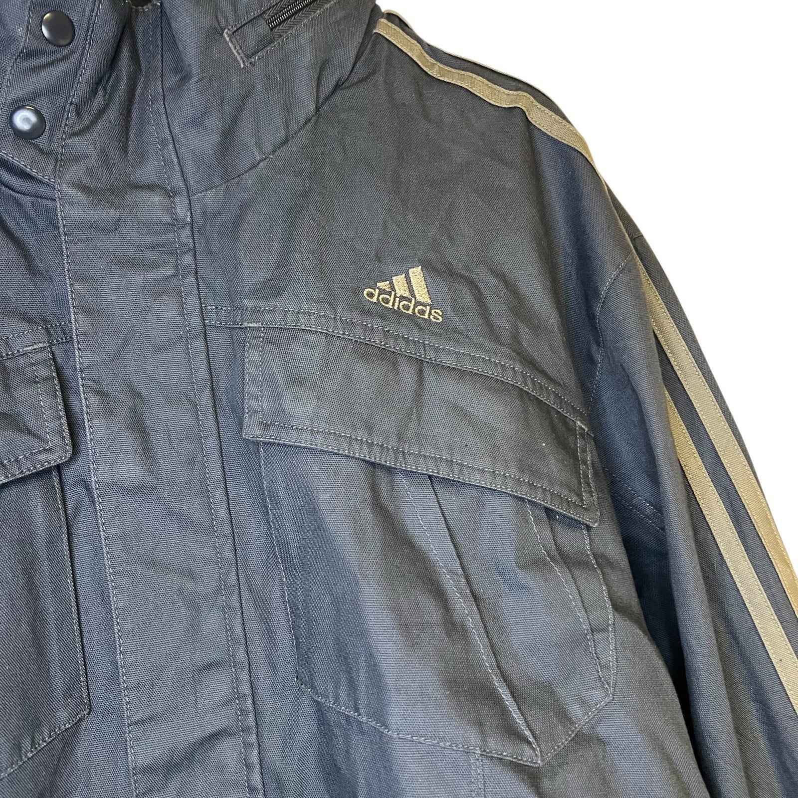 Modern Y2K Adidas Jacket Coat Dark Grey with Embroidered Bayer Leverkusen Logo