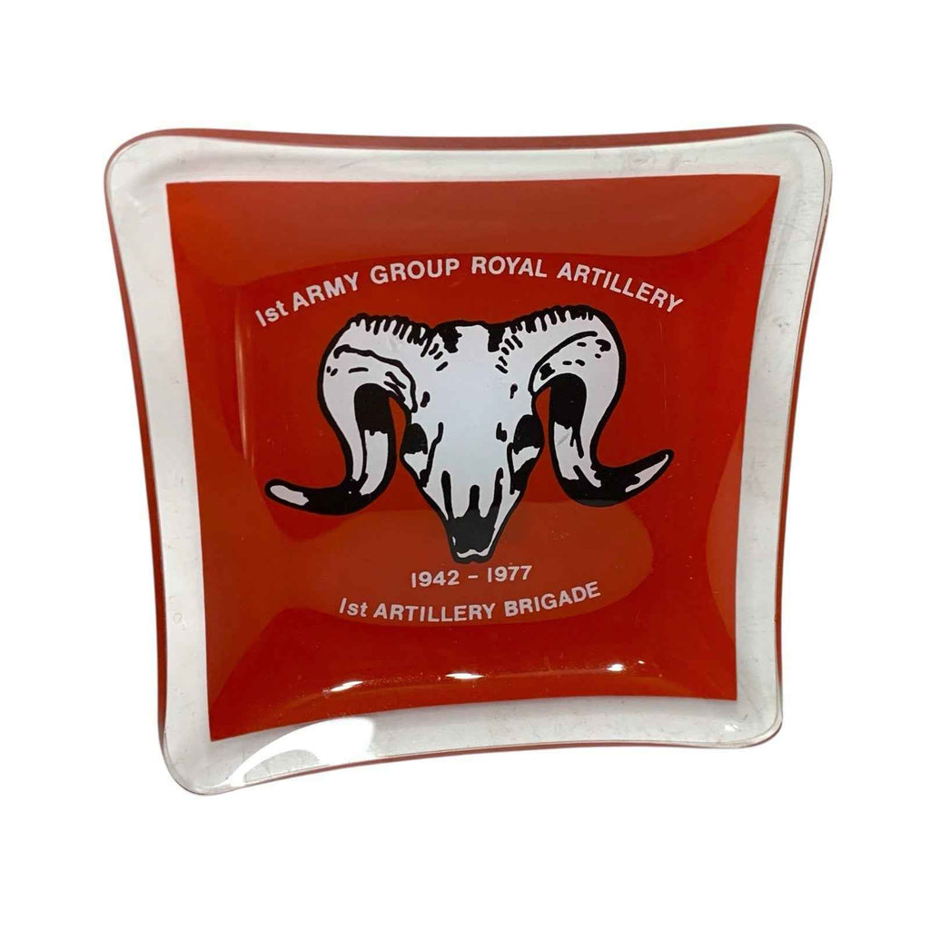 Vintage Royal Artillery Ubique Glass Ashtrays 1st Army Group Brigade Pair