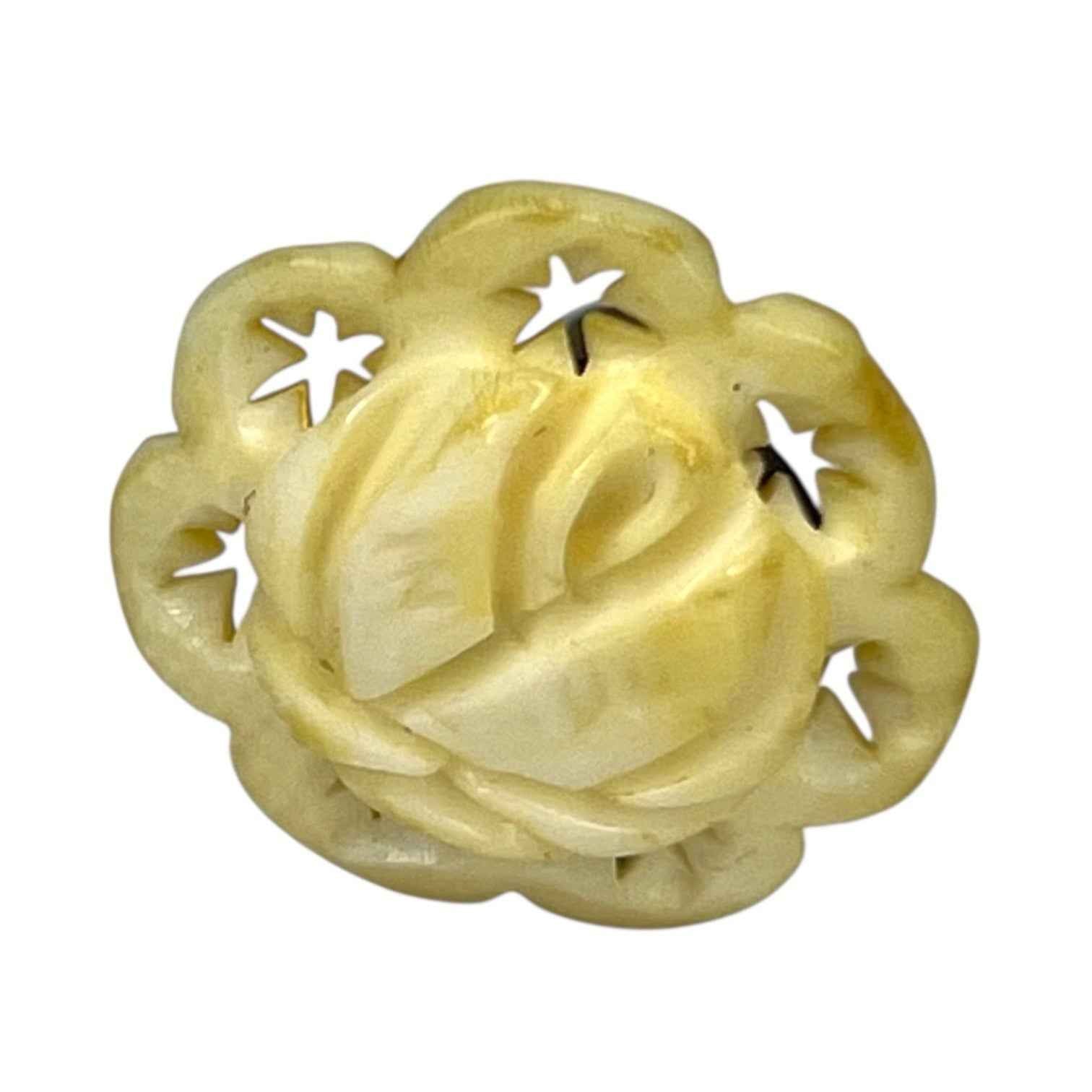 Pair of Vintage Carved Bovine Bone Off White Rose with Stars Clip On Earrings