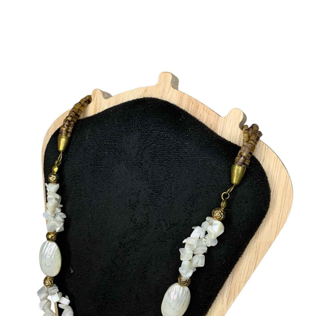 Vintage Mother of Pearl Statement Necklace White Shimmering Beads