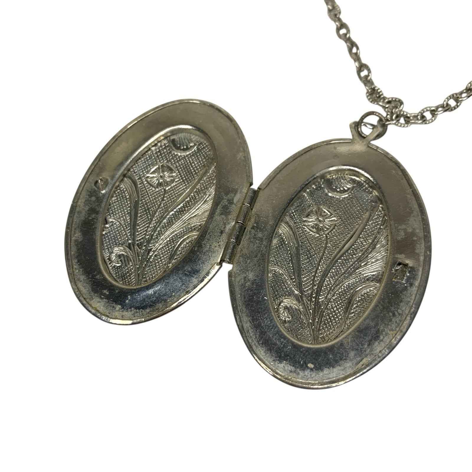 Vintage Silver Plated Larger Oval Shaped Locket Engraved Pendant