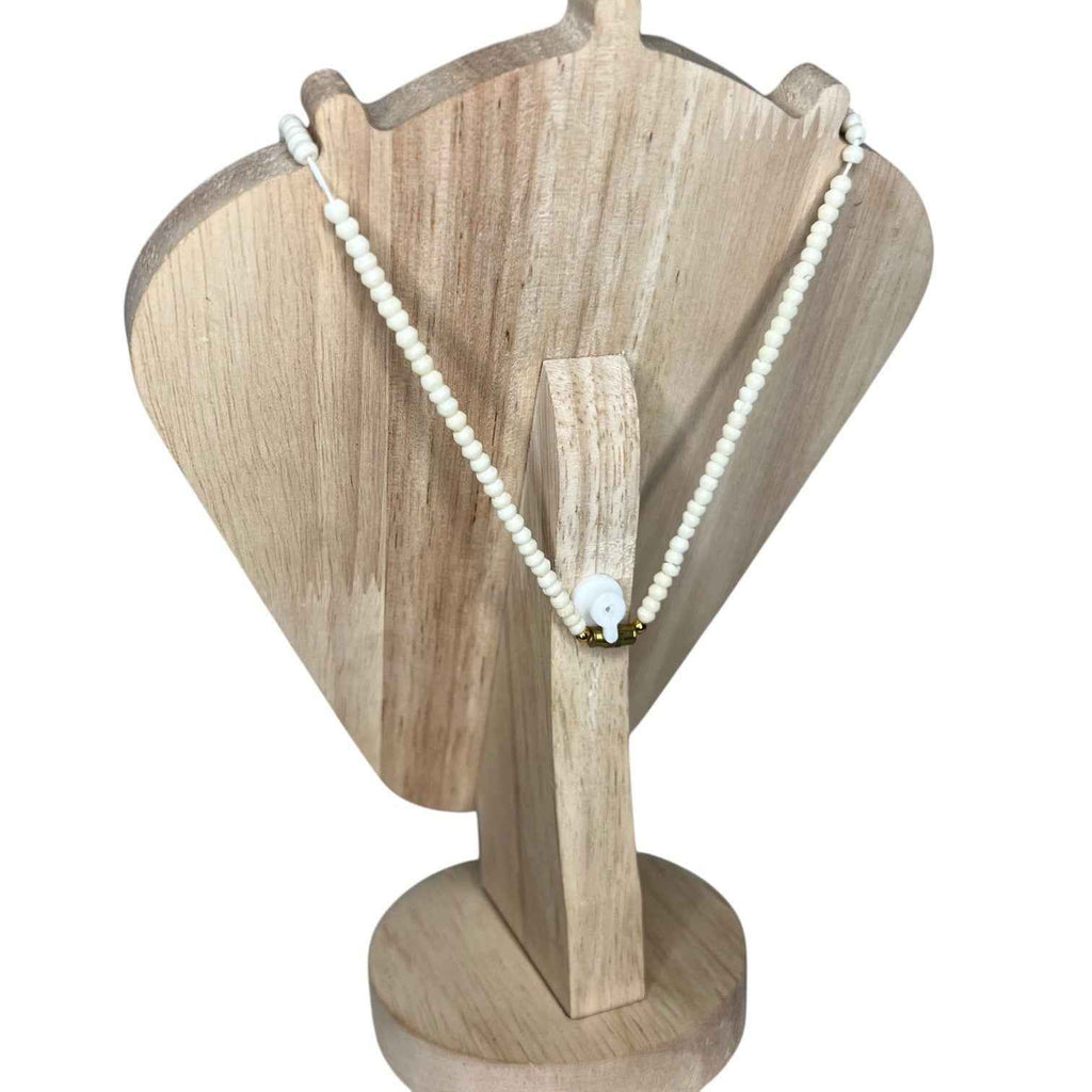 Vintage Carved Bovine Bone Necklace Star Pendant Shaped Beads Screw Clasp