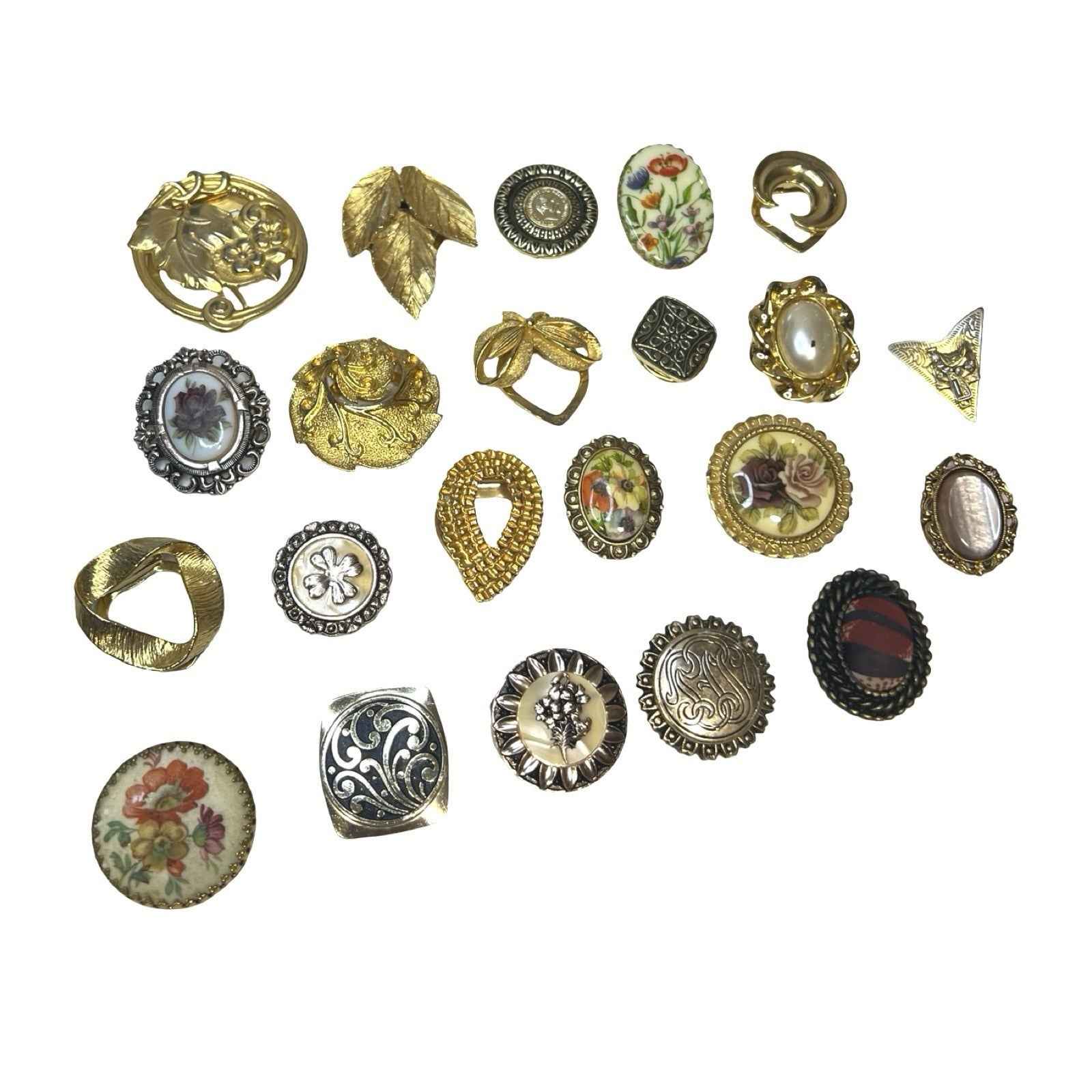 22x Vintage Hinged Scarf Clips Rings & Collar Tip Gold Tone