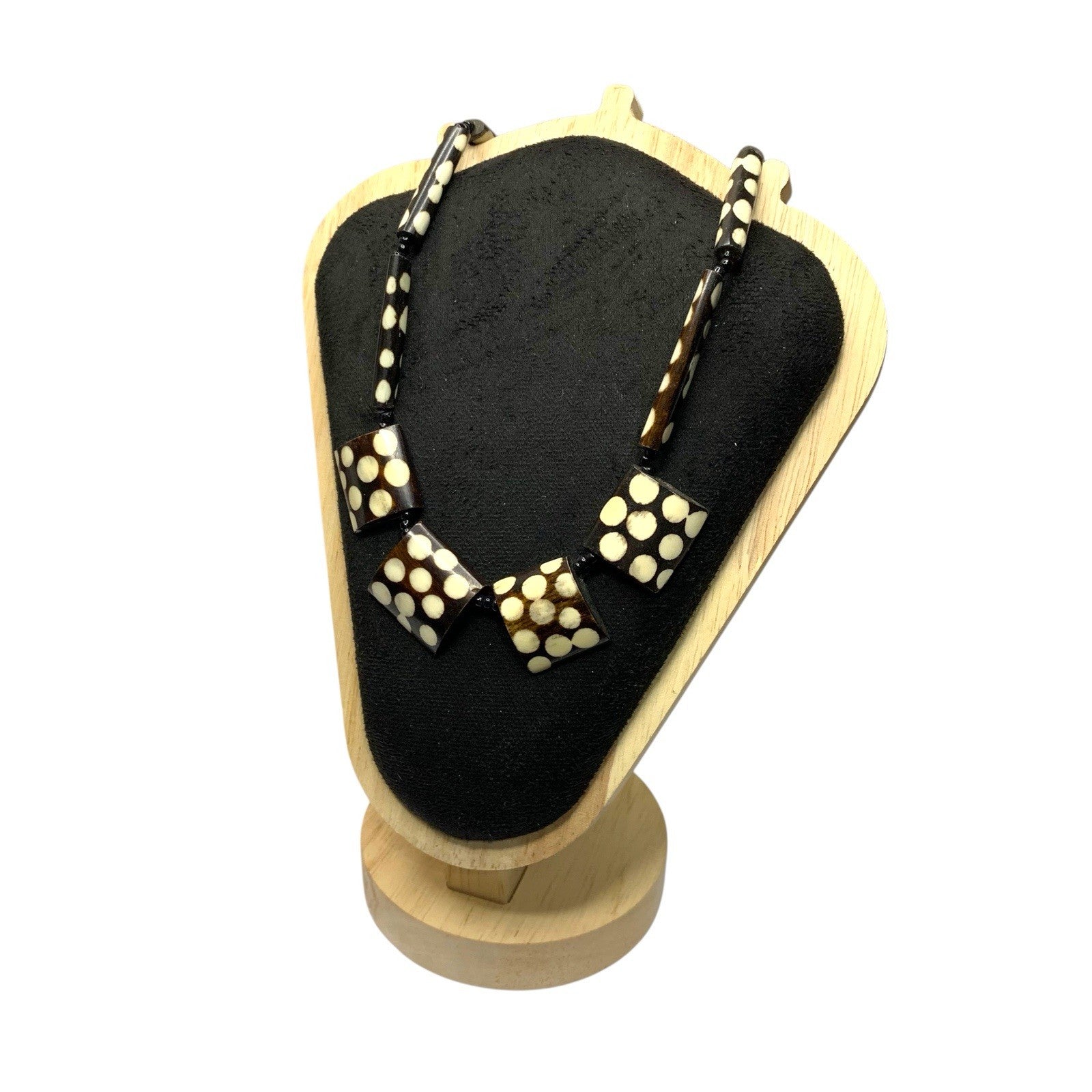 African Batik Bead Bovine Bone Necklace - Polka Dot - Unique African Jewellery African by TheVoyageBird