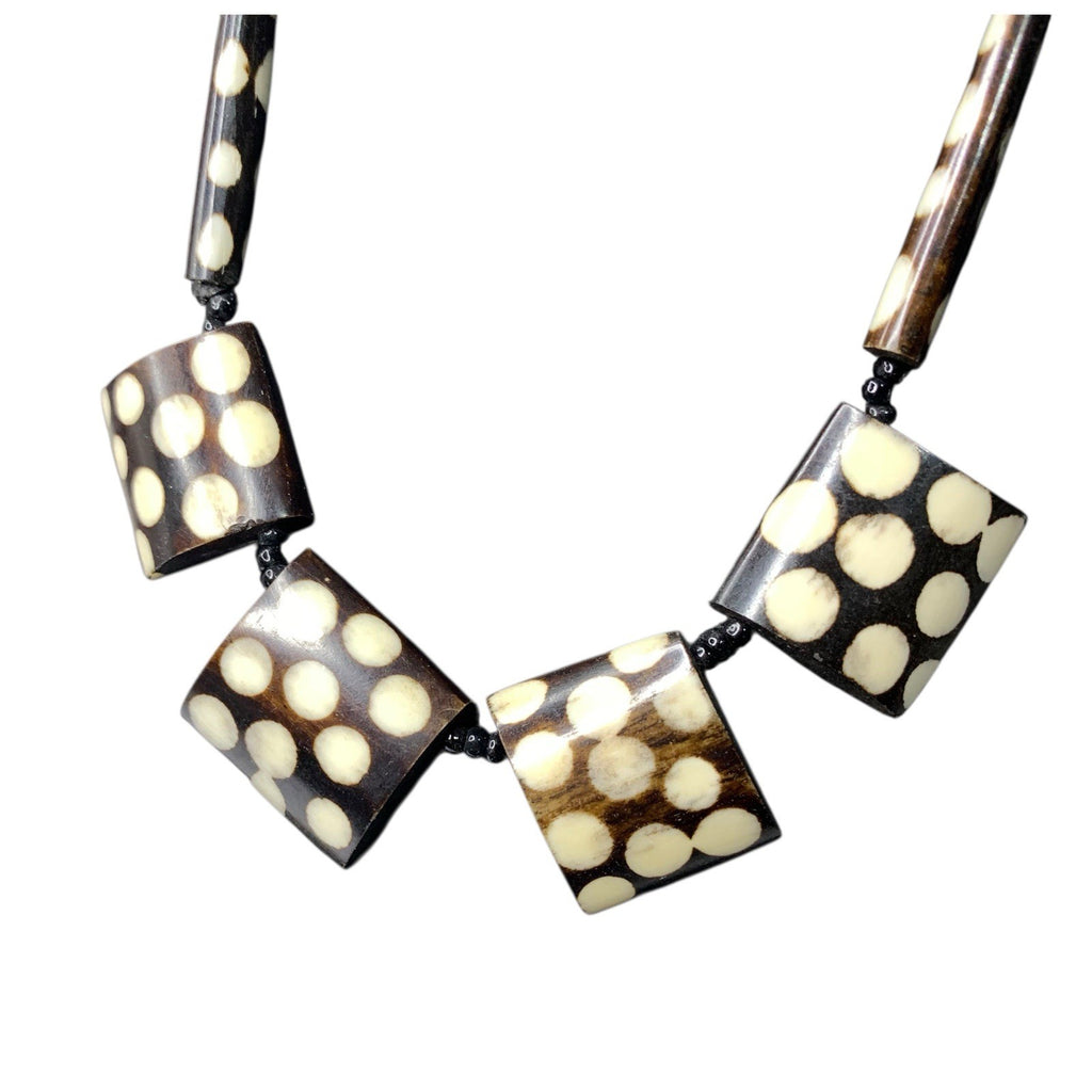 African Batik Bead Bovine Bone Necklace - Polka Dot - Unique African Jewellery African by TheVoyageBird