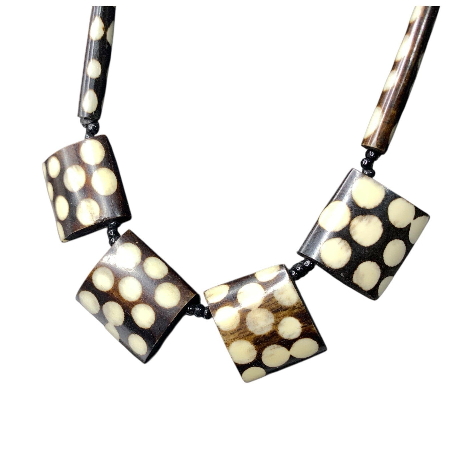 African Batik Bead Bovine Bone Necklace - Polka Dot - Unique African Jewellery African by TheVoyageBird