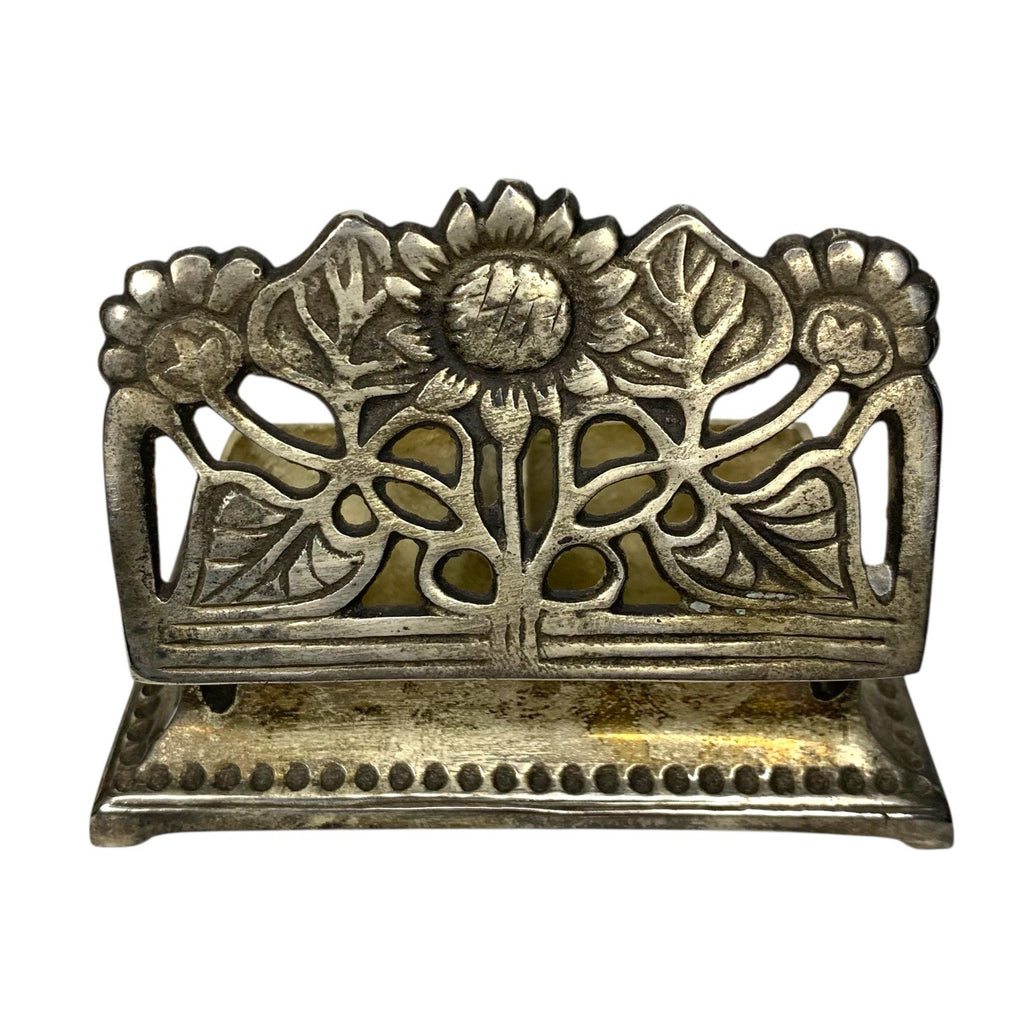 Antique Silver Plated Sunflower Stamp Case – 9x6cm Trinket Jewellery Box VGC Boxes by TheVoyageBird