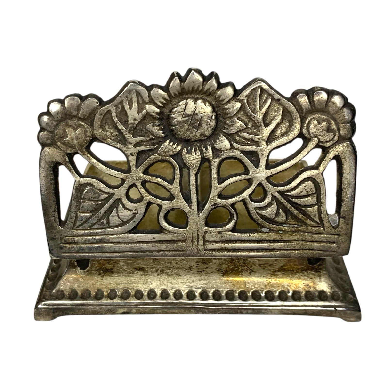 Antique Silver Plated Sunflower Stamp Case – 9x6cm Trinket Jewellery Box VGC Boxes by TheVoyageBird