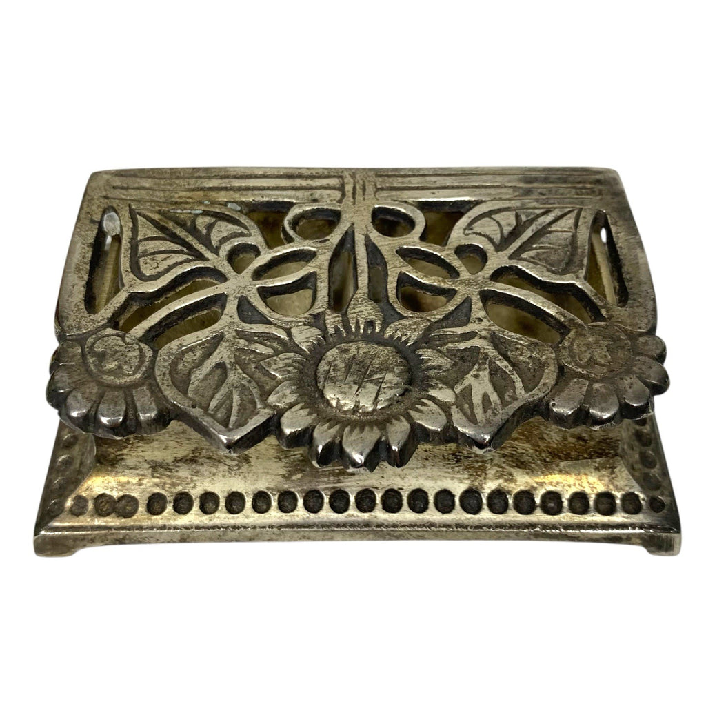 Antique Silver Plated Sunflower Stamp Case – 9x6cm Trinket Jewellery Box VGC Boxes by TheVoyageBird