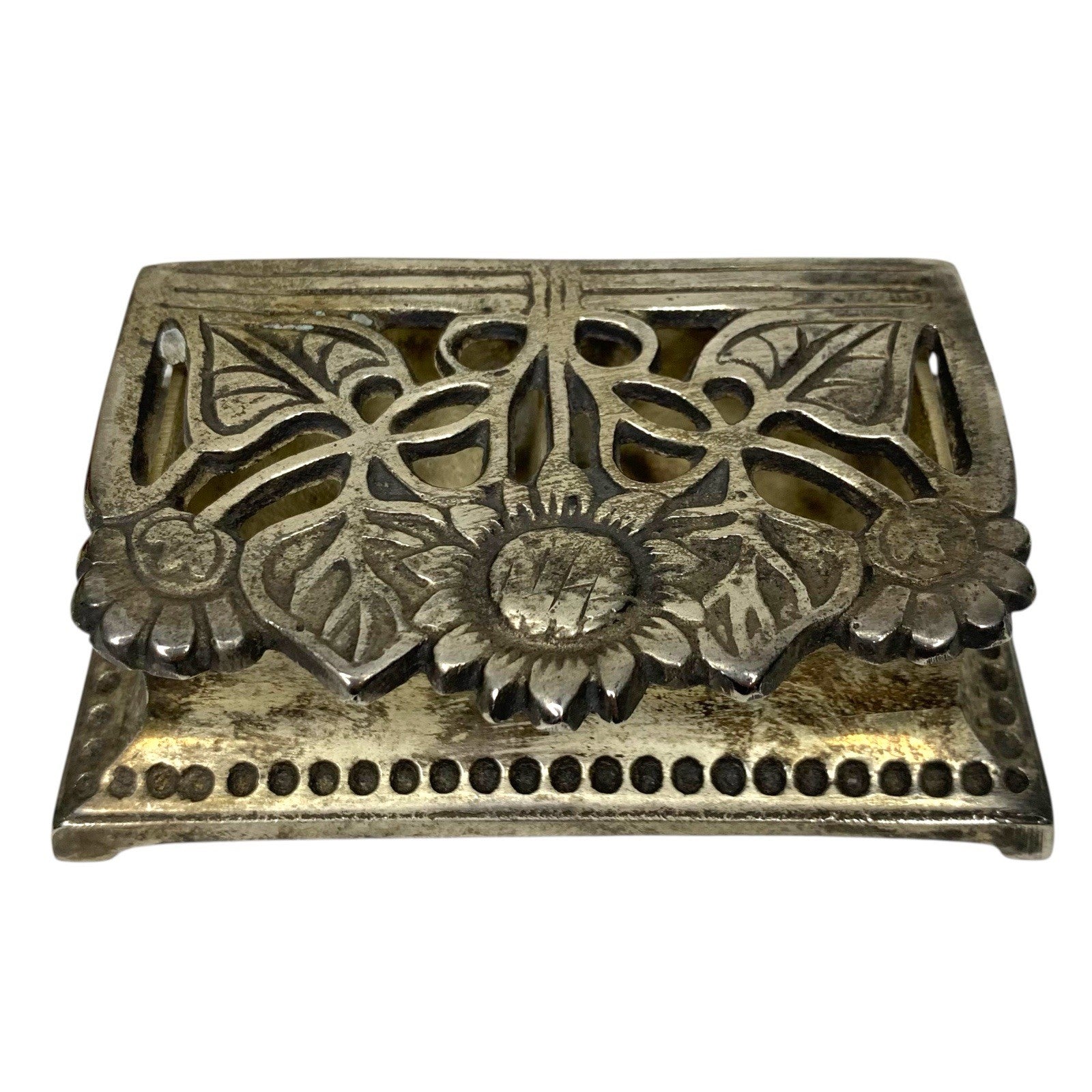 Antique Silver Plated Sunflower Stamp Case – 9x6cm Trinket Jewellery Box VGC Boxes by TheVoyageBird