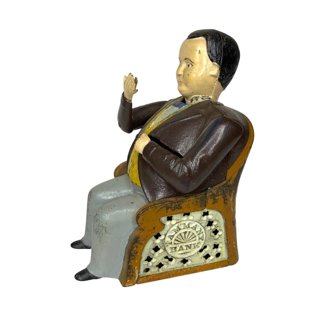 Antique Vintage Cast Iron Tammany Hall - Fat Man in Chair Money Bank Box Moneyboxes by TheVoyageBird